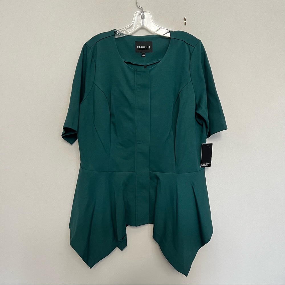 New Eloquii Women’s Peplum Blouse Size 16 Green Short Sleeves Stretch